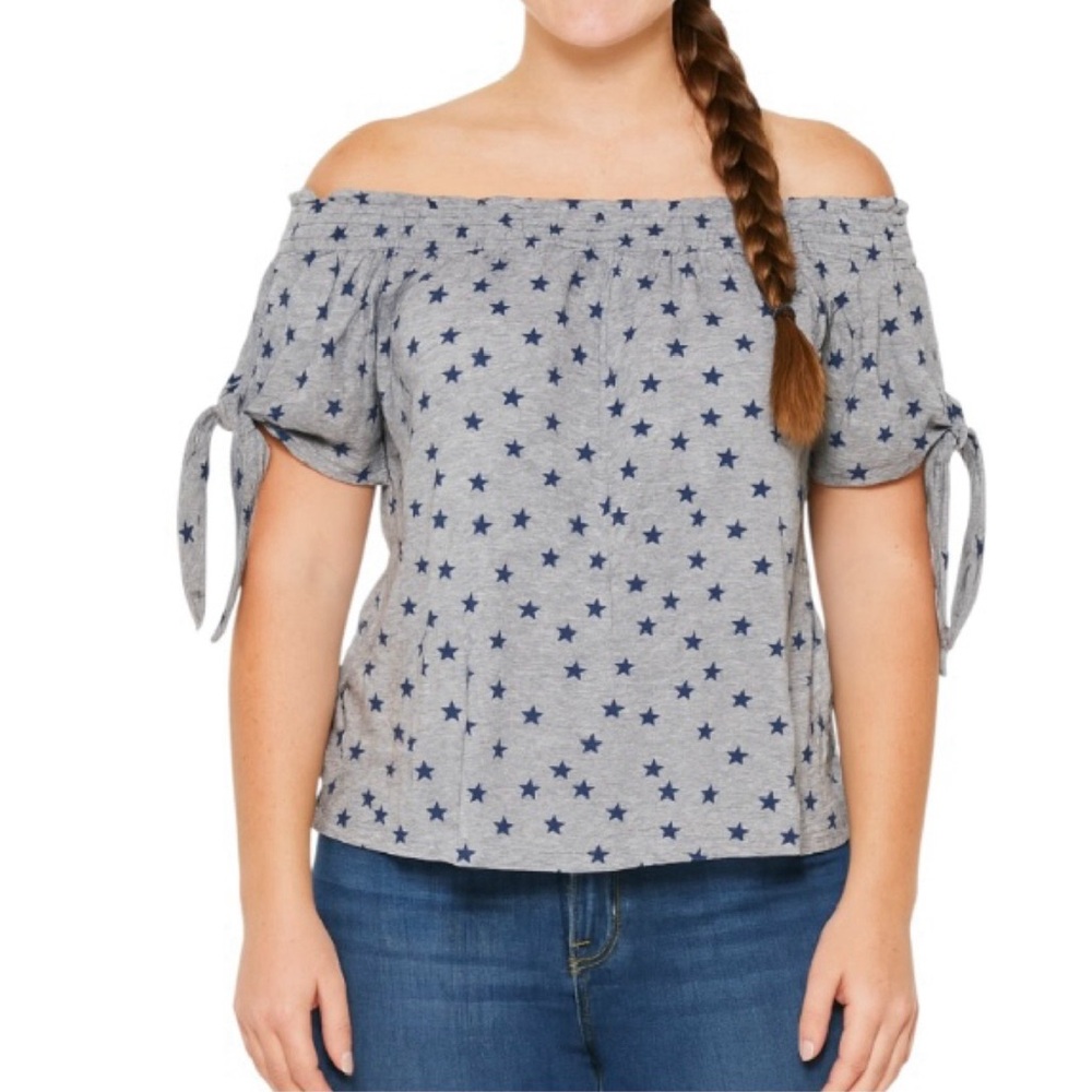 Hippie Laundry Off Shoulder Stars Graphic Top (Size: Large)